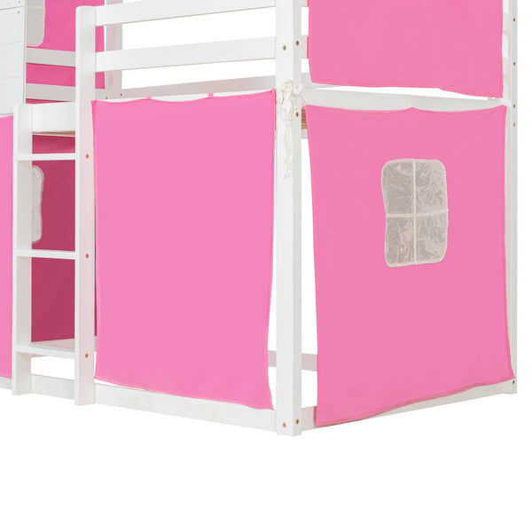 English Elm Twin Treehouse Bunk Bed Solid Pine Playhouse Frame with Cozy Canvas Tent Hideaway LT000379AAH-1