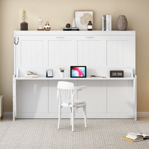 English Elm Queen Size Murphy Bed With Hydraulic Lift & Integrated Desk For Space-Saving Living Solutions N820S10033K-GIGA