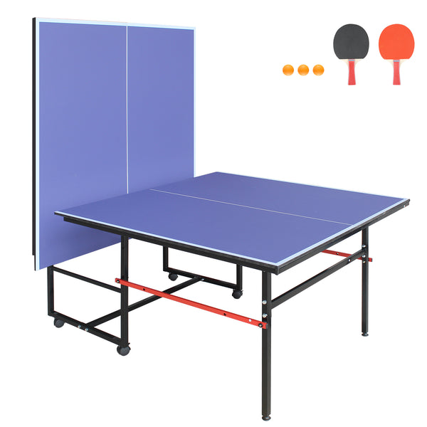 English Elm 8ft Foldable Ping Pong Table Aluminum Frame Indoor Game Set with Paddles Net Balls W1408P153471