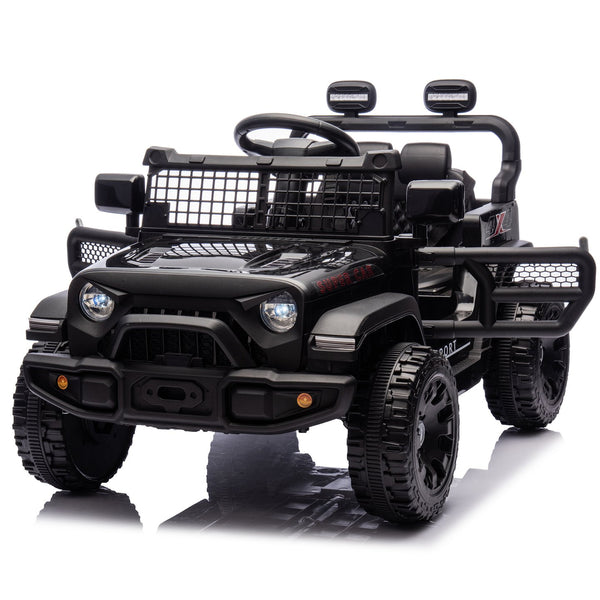 English Elm 24v Kids Ride on Car with Parental Remote Four Wheel Suspension Led Lights Bluetooth Black W1578P235080