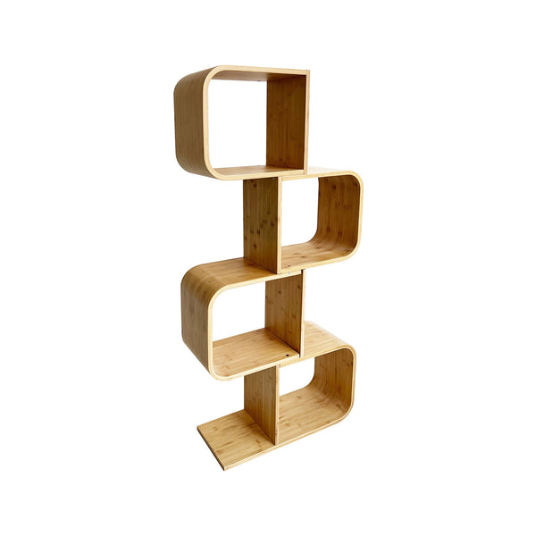 English Elm Modern Bamboo Diagonal Shelf Unit for Living Room — Contemporary Vertical Display, Space-Saving Organizer Natural 17 L x 11 W x 37 H B2741P342793