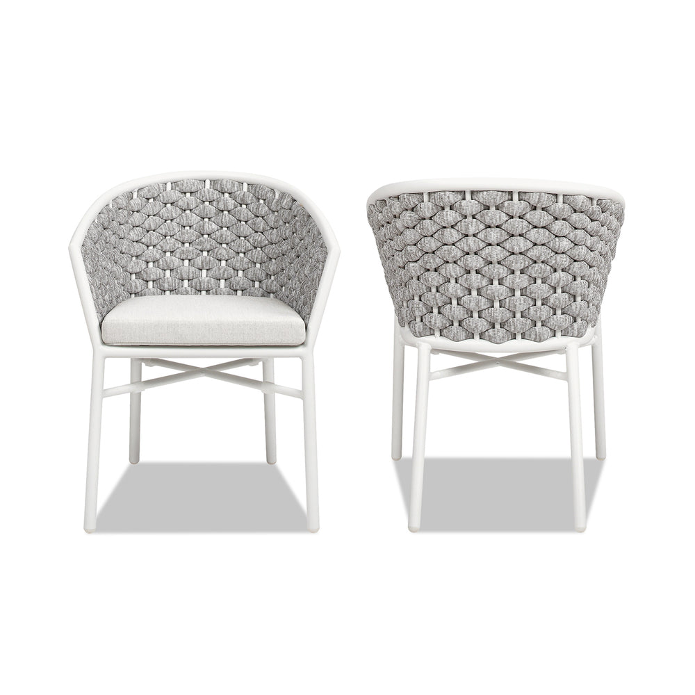 English Elm Jennifer Taylor Home - Rowan Optic White 24" Rope Barrel Back Patio Chairs Set of 2 with Reversible Cushion, Weatherproof Acrylic and Powder-Coated Aluminum Finish B2719P245966