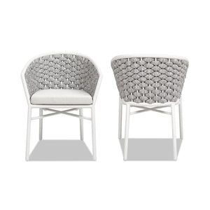 English Elm Jennifer Taylor Home - Rowan Optic White 24" Rope Barrel Back Patio Chairs Set of 2 with Reversible Cushion, Weatherproof Acrylic and Powder-Coated Aluminum Finish B2719P245966