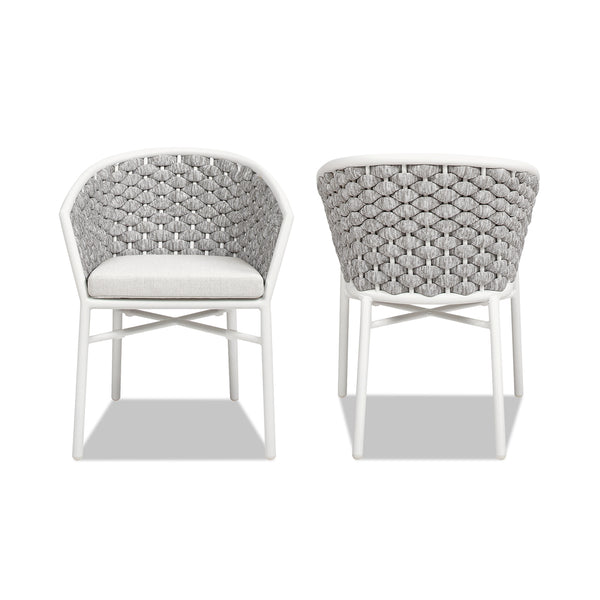 English Elm Jennifer Taylor Home - Rowan Optic White 24" Rope Barrel Back Patio Chairs Set of 2 with Reversible Cushion, Weatherproof Acrylic and Powder-Coated Aluminum Finish B2719P245966