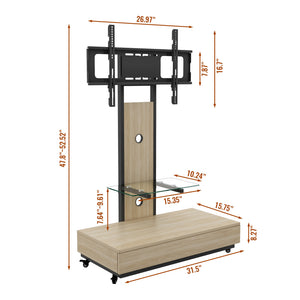 English Elm Tv Rolling Cart with Swivel Mount Lockable Wheels Pull Out Drawer Iron Frame Natural W241P246881