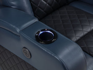 English Elm Alair Blue & Black Leather Aire Power Recliner with Bluetooth, Wireless Charger, Cooling Cupholder & Storage B2726P321025