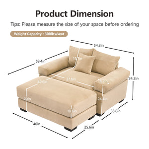 English Elm 54.3" Oversized Modular Sectional Couch - Cozy Corduroy, Thick Armrests, Versatile Ottoman & Chaise Design W714S01300