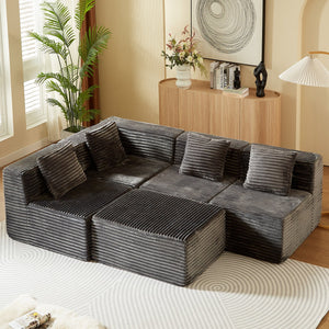 English Elm Modular Sectional Sofa - L-Shape Cloud Couch With Plush Corduroy, Memory Foam Comfort, Easy Setup W3434S00004