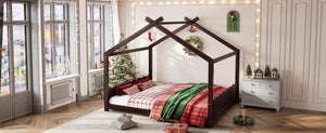 English Elm Queen House Frame Floor Bed Solid Pine Montessori Low Profile Kids Bedroom Espresso W1580P387850