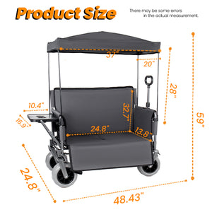 English Elm 3-in-1 Collapsible Wagon with Canopy Bench Tabletop and All-terrain Wheels for Camping Gray W2932P417652