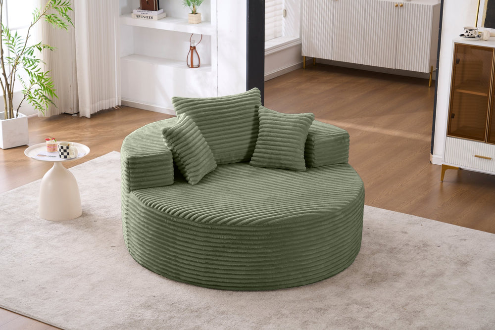 English Elm Accent Round Swivel Lounge Chair Corduroy Upholstered Oversized Seat for Bedroom or Living Room Green W1752P422124