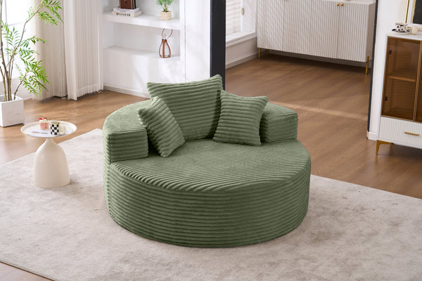 English Elm Accent Round Swivel Lounge Chair Corduroy Upholstered Oversized Seat for Bedroom or Living Room Green W1752P422124