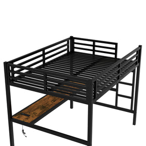 English Elm Metal Full Size Loft Bed with Desk, USB Power & RGB LED Lighting, Space-Saving Black Frame W1580P251091