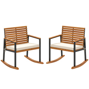 English Elm Lawn Acacia Wood Rocking Chair Set of 2 with Cushions for Porch Patio Outdoor T3971P404066