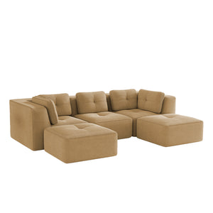 English Elm Modern Corduroy U-shaped Sectional with Tufted Cushions Deep Seat and Movable Ottomans Camel W714S01785