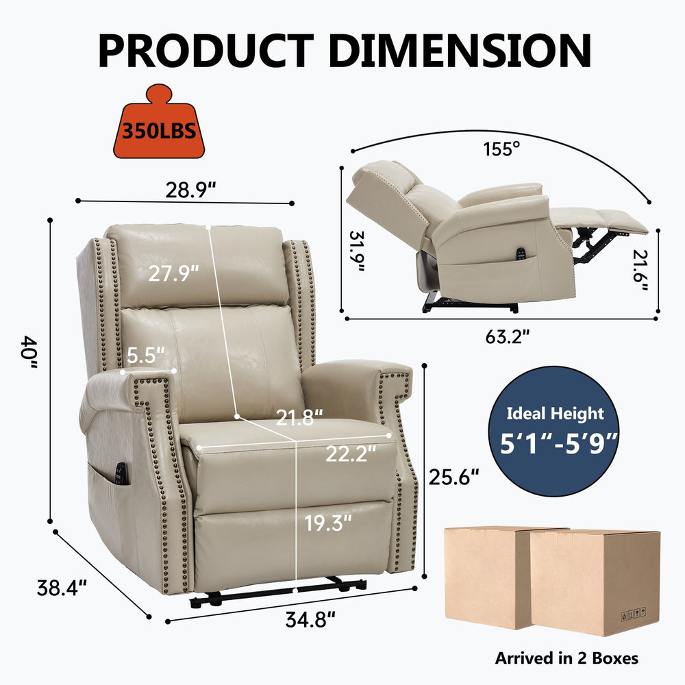 English Elm Emon's Overstuffed Chenille Power Lift Recliner with Massage Heat and Charging Ports Beige W1803S00086