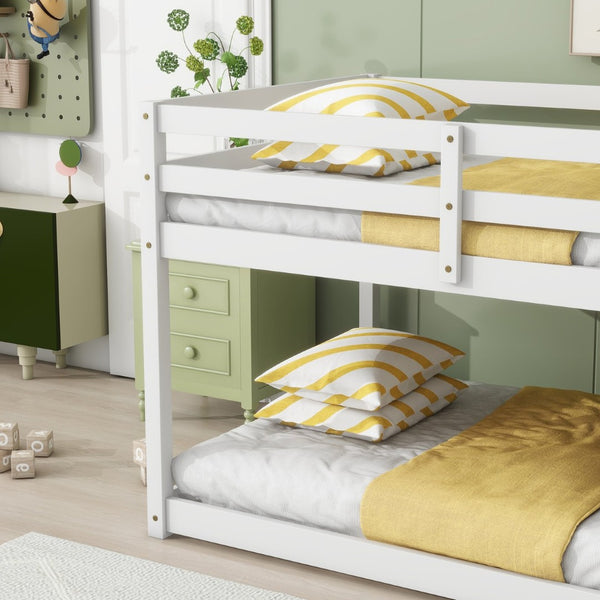 English Elm Solid Wooden Twin Over Twin Bunk Bed In White - Sturdy Rubberwood Frame With Reinforced Slats W504P191646-GIGA