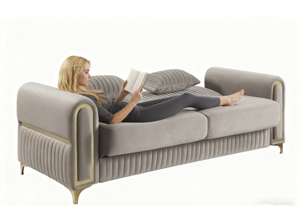 English Elm Ruby 3 Piece Contemporary Living Room Set with Channel Tufting and Gold Steel Legs B009S02252