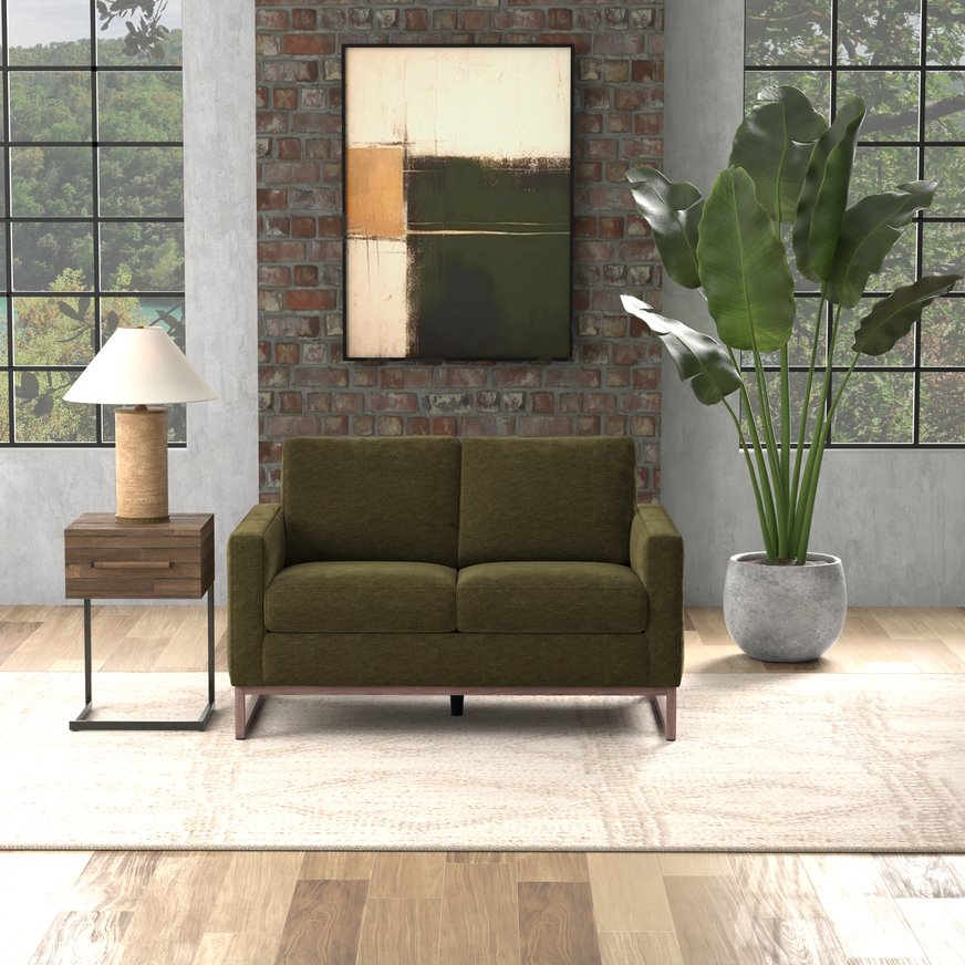 English Elm Green Olive Upholstered Loveseat with Black Metal Frame for Modern Living Rooms B361P486925