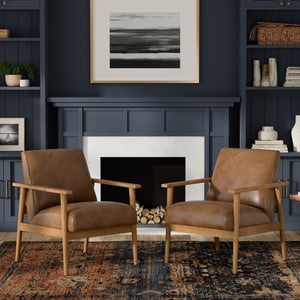 English Elm Paloma Genuine Leather Accent Chair in Caramel Brown with Solid Ash Frame, Mid-Century Modern Comfort and Durability B136P364314