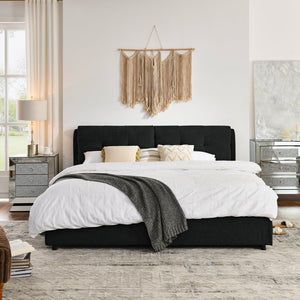 English Elm King Size Hydraulic Platform Bed With Integrated Headboard - Stylish Chenille Upholstery, Black W1413S00116