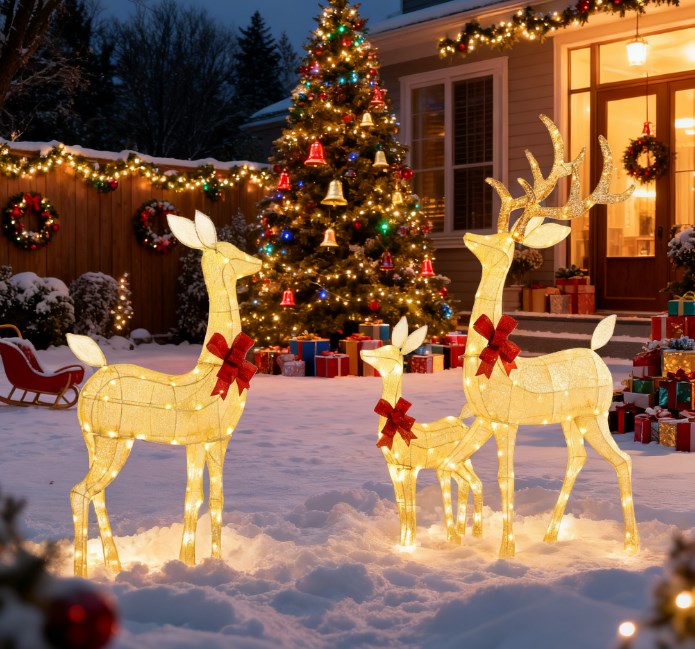 English Elm 3-piece Lighted Reindeer Family Set with Warm White Leds for Festive Outdoor Lawn Decor T3971P414552