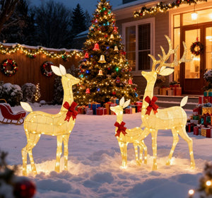 English Elm 3-piece Lighted Reindeer Family Set with Warm White Leds for Festive Outdoor Lawn Decor T3971P414552