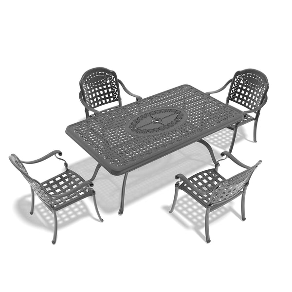 English Elm 5-piece Cast Aluminum Outdoor Dining Set with Ornate Relief Patterned Stackable Chairs W1710S00588