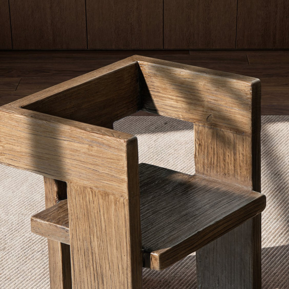 English Elm Avenel Reclaimed Elm Sculptural Accent Chair Wabi-sabi Solid Wood Architectural Statement Brown B2719P474444