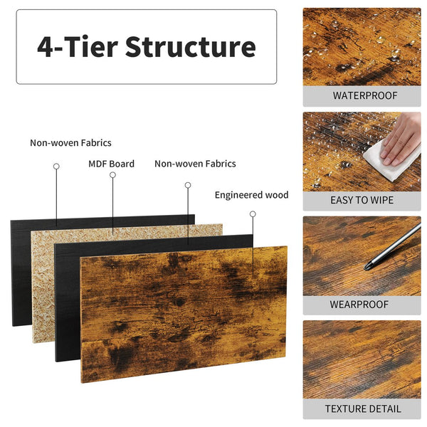 English Elm 5-Piece Rustic Brown Farmhouse Counter Height Dining Set with Iron Frame Table & 4 Heavy-Duty Stools W57863979