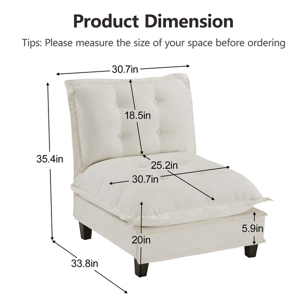 English Elm 73 Armless Chenille Modular Sofa Flexible Reconfigurable Seating for Modern Living Rooms Beige W714P448289