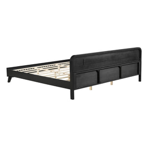 English Elm Pine Solid Wood King Bed Matte Finish Platform Frame Tall Headboard No Box Spring Black N770PK291028B
