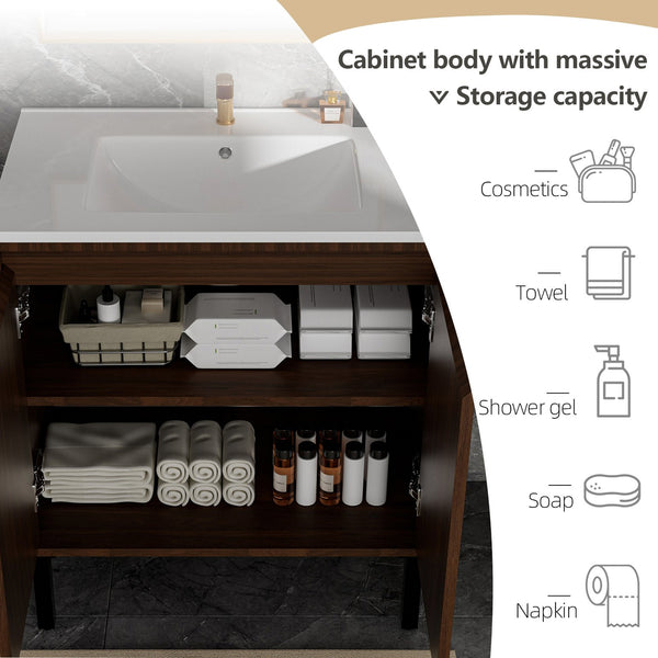 English Elm 30 Inch Bathroom Vanity with Sink — Floor-Standing Stability, Soft-Close Drawers, Ample Storage, Durable Finish Walnut 35.47 L x 8.07 W x 21.85 H W3520S00013