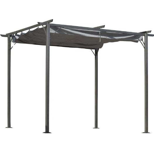 English Elm Metal Pergola with Retractable Canopy Uv Resistant Steel Frame Outdoor Patio Shade T3971P426097