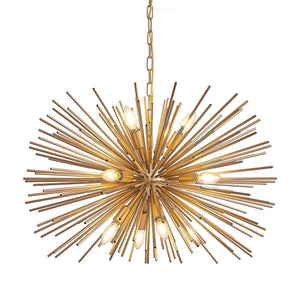 English Elm 29" Sputnik Chandelier Gold Iron 12 Arm Starburst Pendant Mid-century Foyer Light W1340P279982