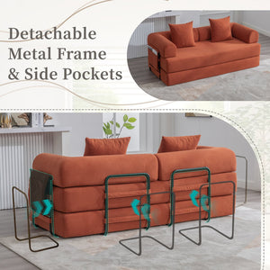 English Elm UNITED modular foldable sofa with metal frame, corduroy upholstery, side pocket & quick assembly convenience Orange W1568P374079