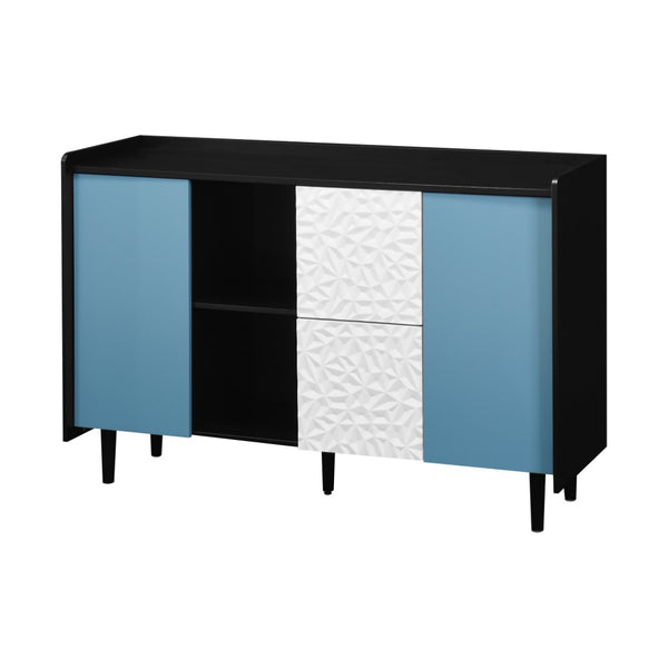 English Elm Sideboard Buffet Cabinet - Modern Black & Blue Storage Solution With Drawers For Dining & Kitchen Decor W409P176594-GIGA