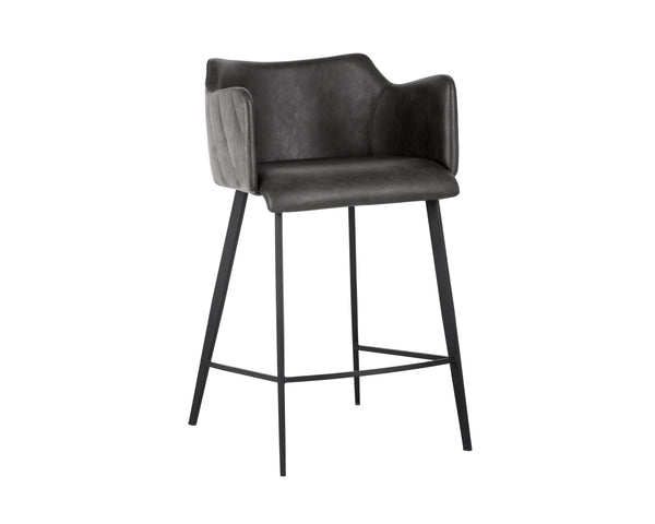 Sunpan Griffin Modern Barstool with Stylish Faux Leather and Durable Black Powder-Coated Iron Legs Town Grey / Roman Grey