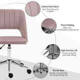 English Elm Vinsetto Modern Mid Back Office Chair With Velvet Fabric, Swivel Computer Armless Desk Chair With Hollow Back Design For Home Office, Pink