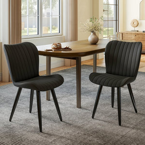 English Elm Set of 2 Armless Faux Leather Dining Chairs with Cushioned Seats and Metal Legs Black W3316P426943