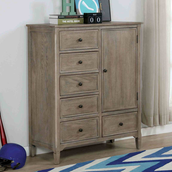 English Elm Modern Wire-brushed Gray Armoire Solid Wood Grain Texture Felt Lined Bedroom Storage B2741P460177