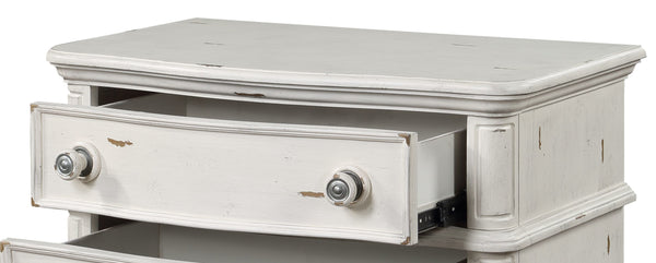 English Elm Jaqueline Antique White Nightstand with 3 Drawers, Felt-Lined Top, Wooden Bun Legs, 40lb Top Capacity B2726P287327