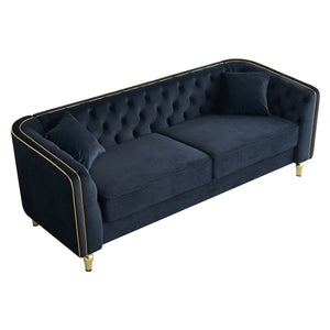 English Elm 87.01"W Modern Tufted Velvet Sofa with Gold Metal Legs, Stylish Accent Seating for Living Room Black W579S00040