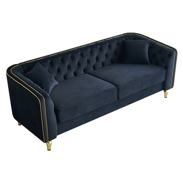 English Elm 87.01"W Modern Tufted Velvet Sofa with Gold Metal Legs, Stylish Accent Seating for Living Room Black W579S00040