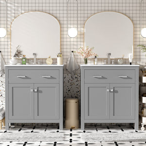 English Elm 60" Modern Bathroom Vanity Set with Double Ceramic Sinks, Soft-Close Doors, Flip Drawer & Storage Gray N729P000002E