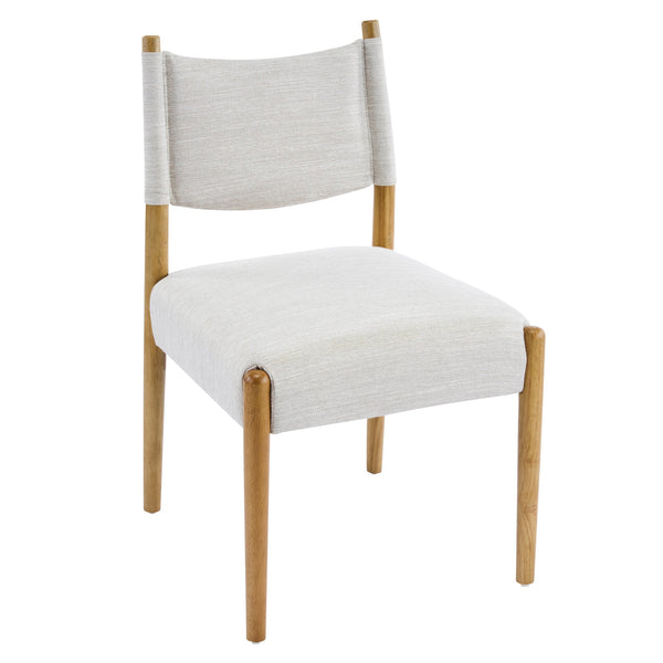 English Elm Mid-century Modern Linen Blend Dining Chairs Rubberwood Legs Sculptural Backrest Set of 2 Beige+Natural N768P442401N