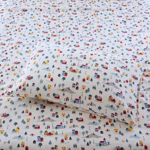 English Elm 3 Pcs Twin Flannel Sheet Set – Cozy White Village Print For Ultimate Comfort & Timeless Style B035P319740