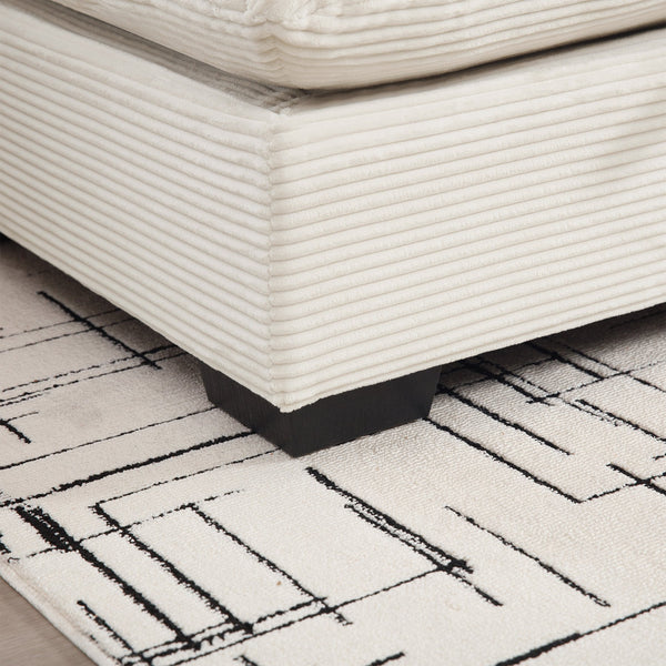 English Elm Beige Modular Corduroy Sofa Couch With Storage Ottoman - Versatile Deep Seating For Modern Spaces W714S00636