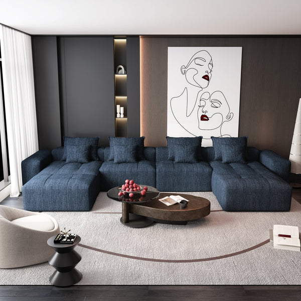 English Elm Modern Oversized Modular Sectional Sofa - Plush Chenille Comfort, 8 Pillows, No Assembly, Blue W1885S00071