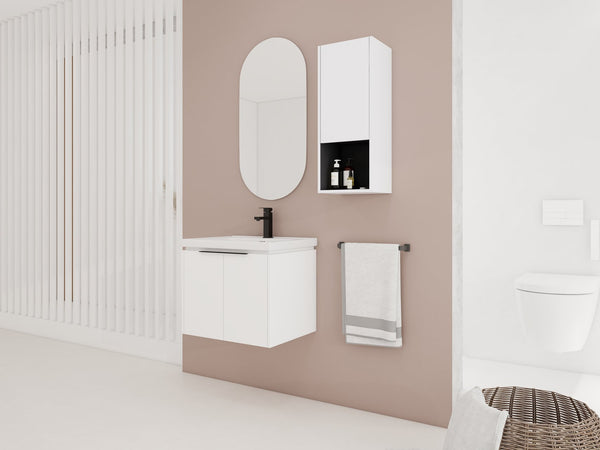 English Elm 24" Wall-Mounted Bathroom Vanity With Ceramic Sink & Side Cabinet - Stylish Soft-Close Design! W999S00333